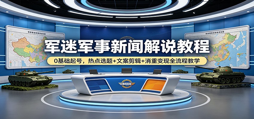 军迷军事新闻解说教程：0基础起号，热点选题+文案剪辑+消重变现全流程教学 - 52网创-52网创