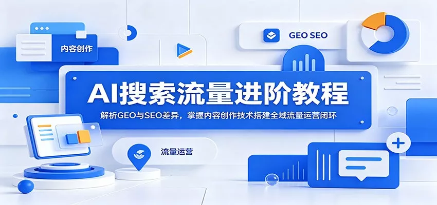 AI搜索流量进阶教程：解析GEO与SEO差异，掌握内容创作技术搭建全域流量运营闭环 - 52网创-52网创