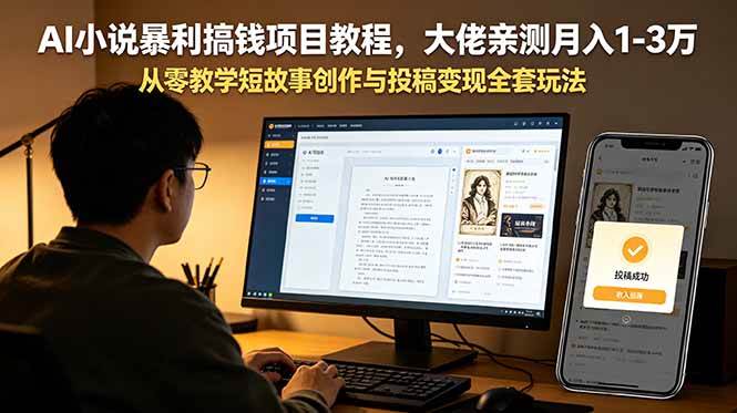 （18898期）AI小说暴利搞钱项目教程，大佬亲测月入1-3万，从零教学短故事创作与投稿变现全套玩法 - 52网创-52网创