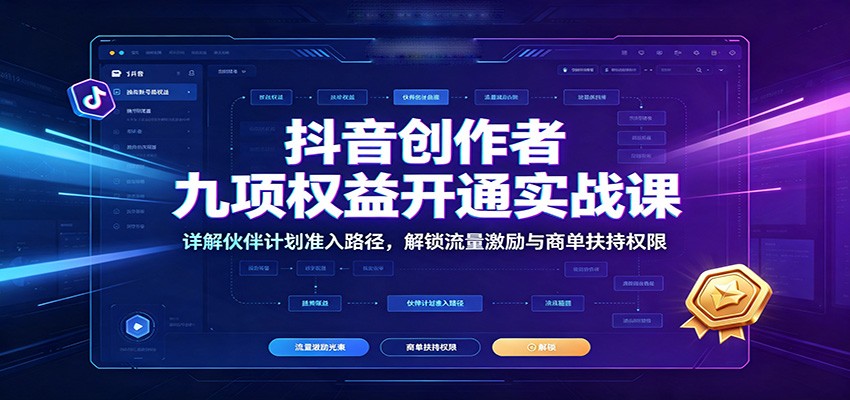 抖音创作者九项权益开通实战课：详解伙伴计划准入路径，解锁流量激励与商单扶持权限-52网创