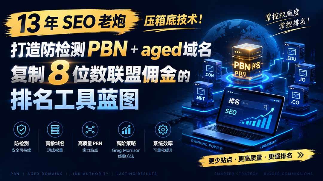 （19824期）13 年 SEO 老炮压箱底技术！打造防检测 PBN+aged 域名，复制 8 位数联盟佣金的排名工具蓝图【原创双语字幕】 - 52网创-52网创