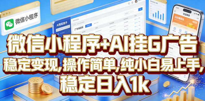 微信小程序+AI挂G广告，稳定变现，操作简单，纯小白易上手，稳定日入1k【揭秘】-52网创