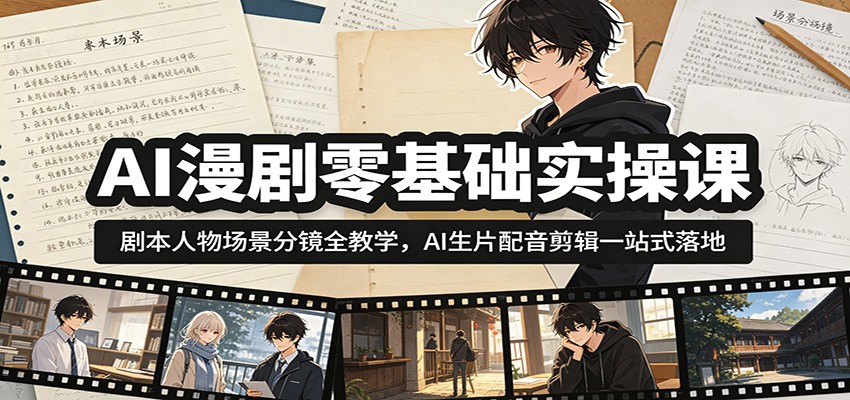 AI漫剧零基础实操课：剧本人物场景分镜全教学，AI生片配音剪辑一站式落地 - 52网创-52网创