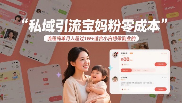 私域引流宝妈粉零成本流程简单月入超过1W+适合小白想做副业的 - 52网创-52网创