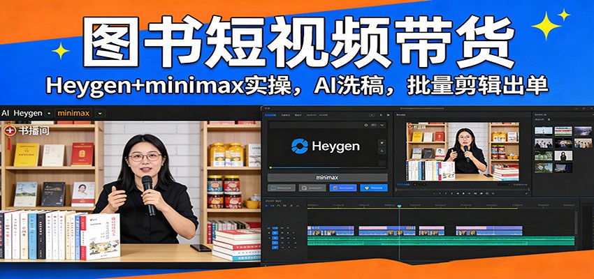 图书短视频带货：Heygen+minimax实操，AI洗稿 ，批量剪辑出单-52网创