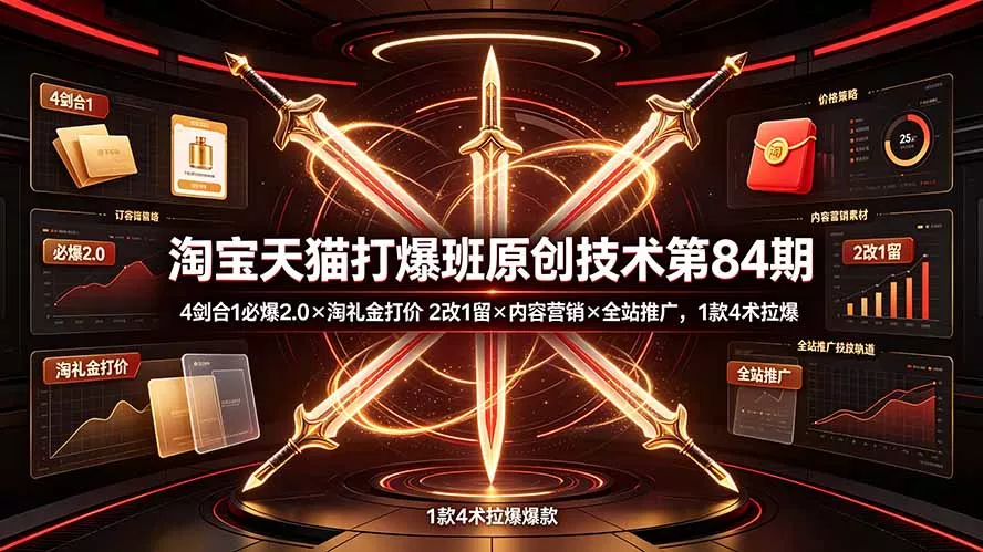 淘宝天猫打爆班原创技术第84期：4剑合1必爆2.0×淘礼金打价×2改1留×内容营销×全站推广，1款4术拉爆 - 52网创-52网创