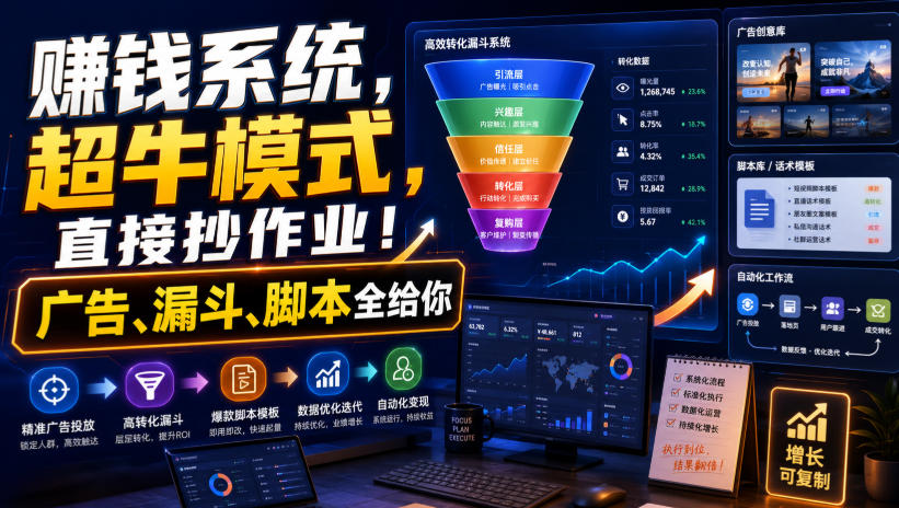 賺钱系统，超牛模式，直接抄作业！广告、漏斗、脚本全给你【原创双语字幕】 - 52网创-52网创