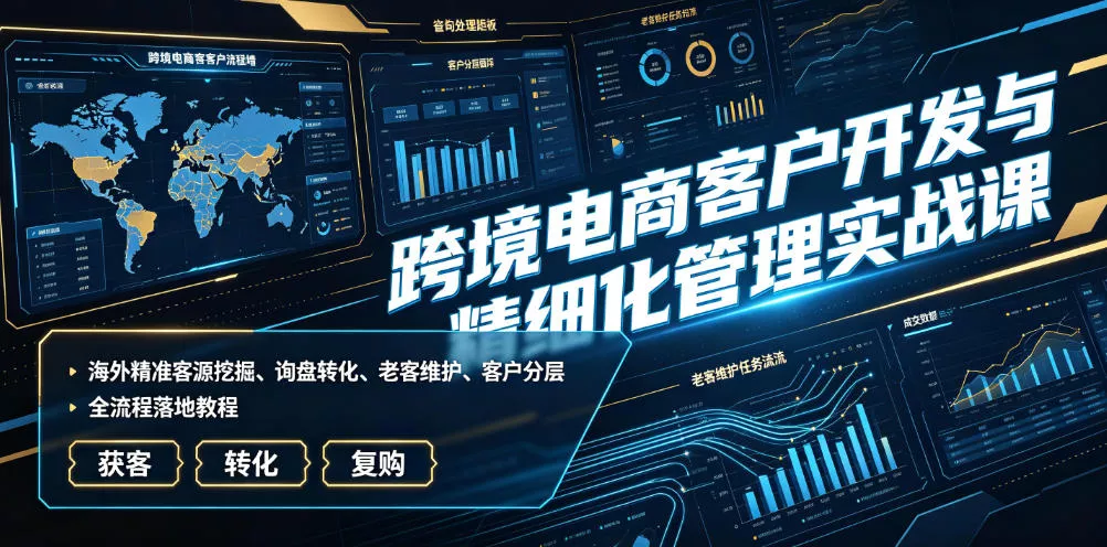 跨境电商客户开发与精细化管理实战课｜海外精准客源挖掘、询盘转化、老客维护、客户分层全流程落地教程-52网创