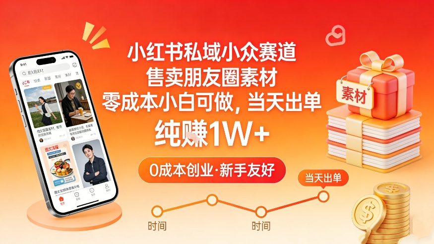 小红书私域小众赛道，售卖朋友圈素材，零成本小白可做，当天出单，月入1W+ - 52网创-52网创