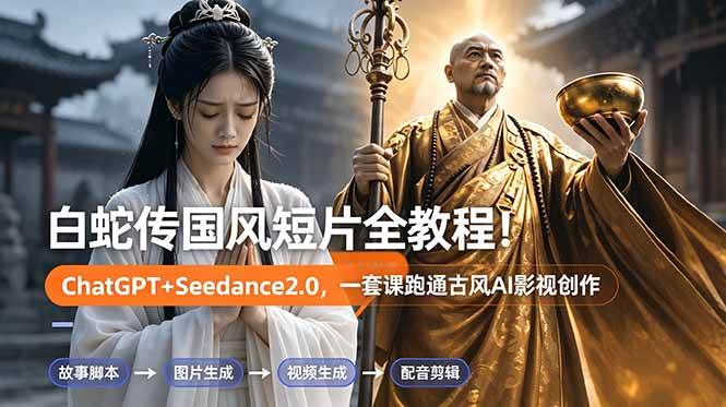 （18737期）白蛇传-国风短片全教程！ChatGPT+Seedance2.0，一套课跑通古风AI影视创作 - 52网创-52网创