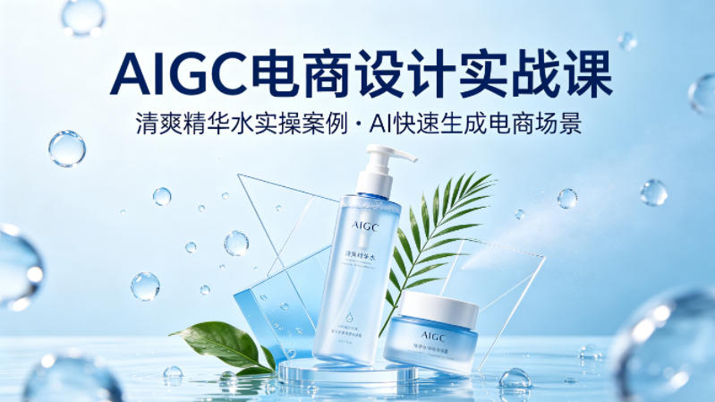 AIGC电商设计实战课，以清爽精华水为实操案例，教你用AI快速生成电商场景-52网创