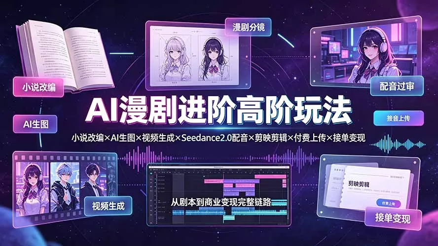 AI漫剧进阶高阶玩法：小说改编×AI生图×视频生成×Seedance2.0配音×剪映剪辑×付费上传×接单变现 - 52网创-52网创