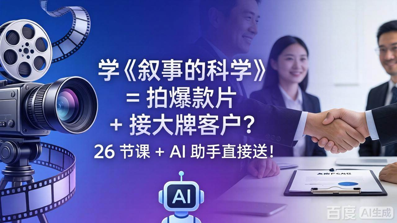 （18302期）学《叙事的科学》= 拍爆款片 + 接大牌客户？26 节课 + AI 助手直接送！-52网创