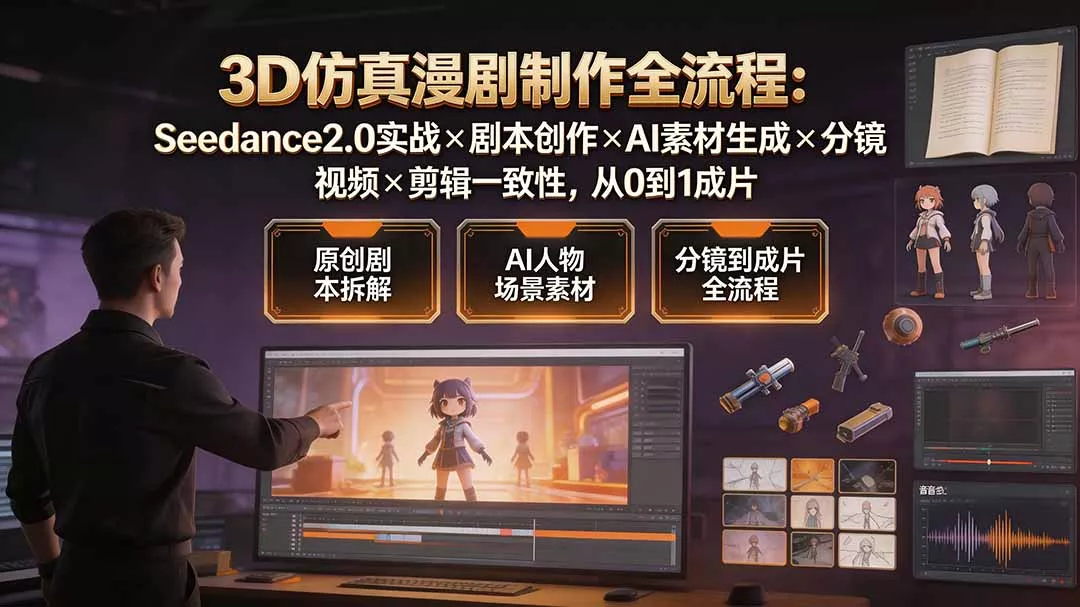 3D仿真漫剧制作全流程：Seedance2.0实战×剧本创作×AI素材生成×分镜视频×剪辑一致性，从0到1成片 - 52网创-52网创