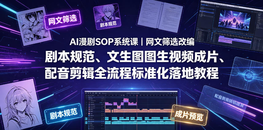AI漫剧SOP系统课｜网文筛选改编、剧本规范、文生图图生视频成片、配音剪辑全流程标准化落地教程（更新0810） - 52网创-52网创