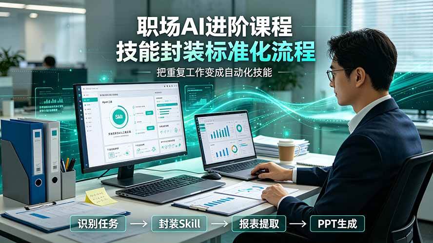 （19369期）职场AI进阶课程；多类实用Skill工具实操，专属技能封装标准化流程，报表行业报告一键提取核心内容 - 52网创-52网创