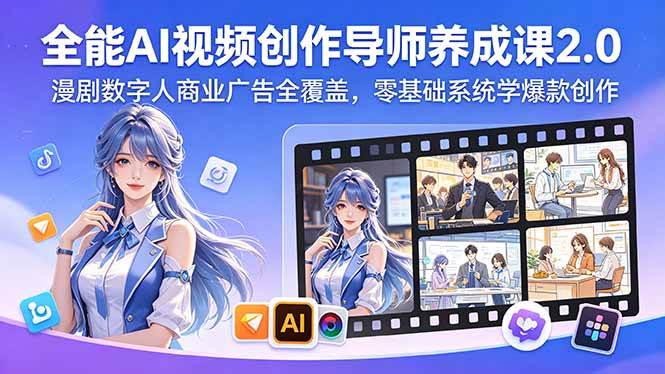 （18505期）全能AI视频创作导师养成课2.0，漫剧数字人商业广告全覆盖，零基础系统学爆款创作 - 52网创-52网创