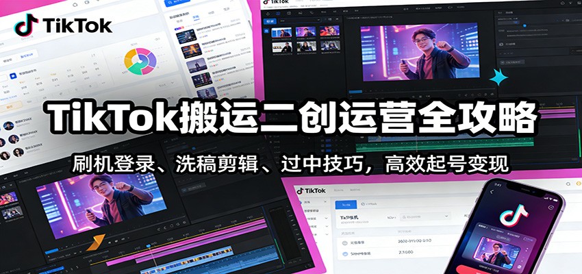 TikTok搬运二创运营全攻略:刷机登录、洗稿剪辑 、过中技巧,高效起号变现-52网创