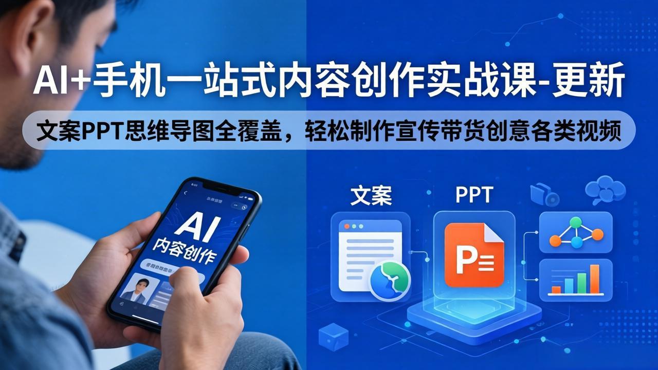 AI+手机一站式内容创作实战课-更新，文案PPT思维导图全覆盖，轻松制作宣传带货创意各类视频 - 52网创-52网创