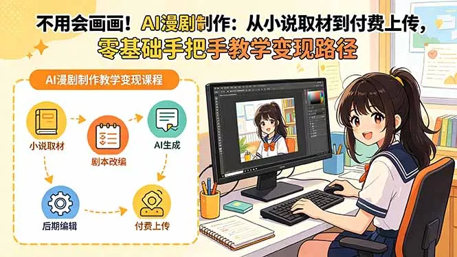 不用会画画！AI漫剧制作：从小说取材到付费上传，零基础手把手教学变现路径(更新 - 52网创-52网创