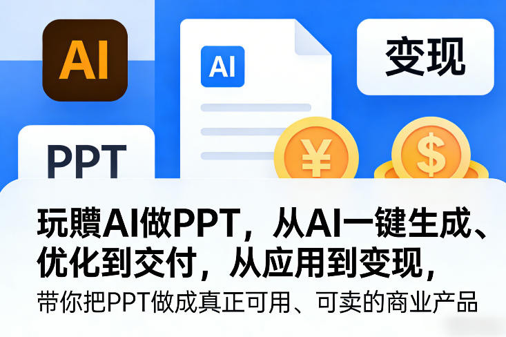 玩賺AI做PPT，从AI一键生成、优化到交付，从应用到变现，带你把PPT做成真正可用、可卖的商业产品（更新0421）-52网创