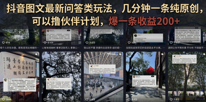抖音图文最新问答类玩法，几分钟一条纯原创，可以撸伙伴计划，爆一条收益200+ - 52网创-52网创