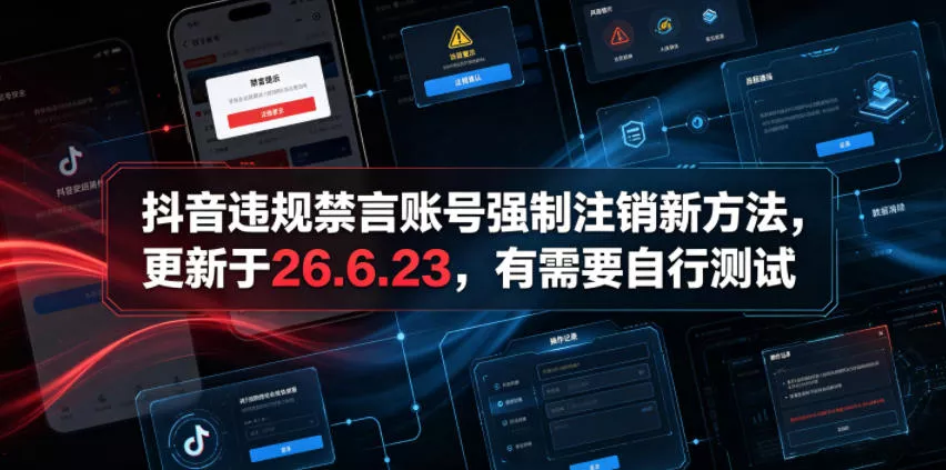 抖音违规禁言账号强制注销新方法，更新于26.6.23，有需要自行测试-52网创
