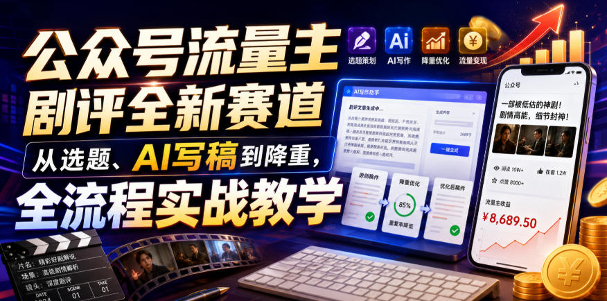 公众号流量主剧评全新赛道，从选题、AI写稿到降重，全流程实战教学 - 52网创-52网创