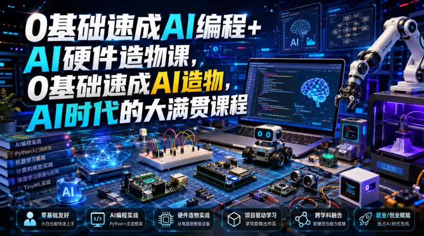 0基础速成AI编程+AI硬件造物课，0基础速成AI造物，AI时代的大满贯课程 - 52网创-52网创