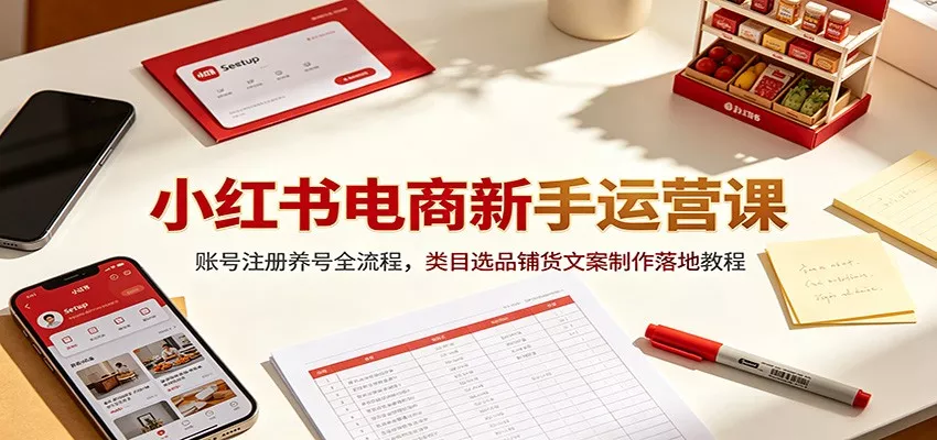 小红书电商新手运营课：账号注册养号全流程，类目选品铺货文案制作落地教程 - 52网创-52网创