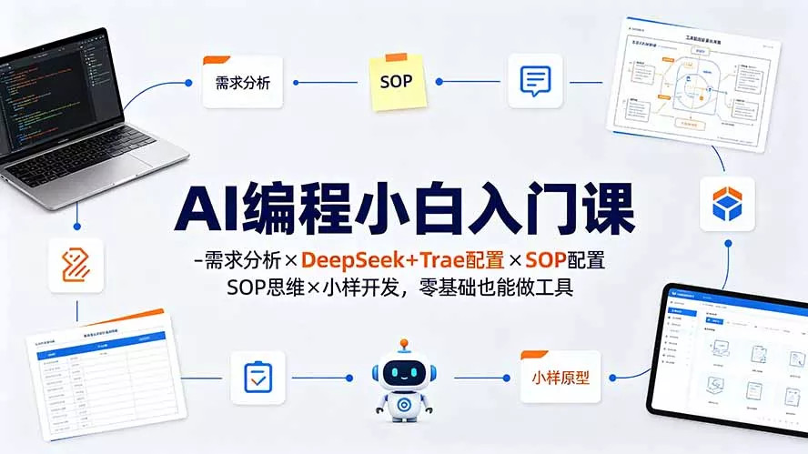 AI编程小白入门课-需求分析×DeepSeek+Trae配置×SOP思维×小样开发，零基础也能做工具 - 52网创-52网创