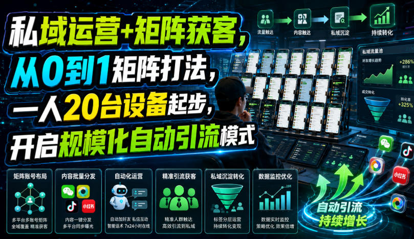 私域运营+矩阵获客，从0到1矩阵打法，一人20台设备起步，开启规模化自动引流模式！ - 52网创-52网创