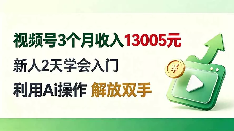 视频号3个月收入13005元， 新人2天学会入门， 利用Ai操作 解放双手！ - 52网创-52网创