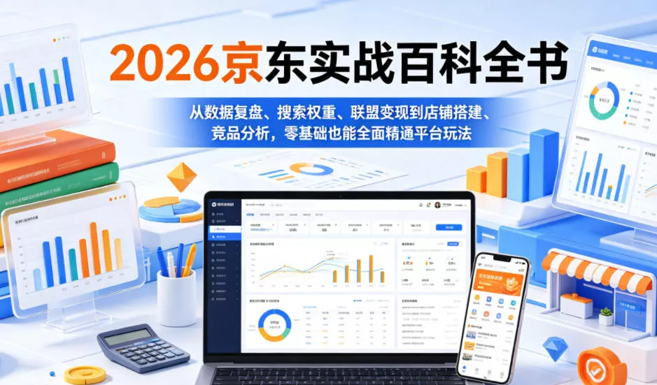 2026京东实战百科全书，从数据复盘、搜索权重、联盟变现到店铺搭建、竞品分析，零基础也能全面精通平台玩法 - 52网创-52网创