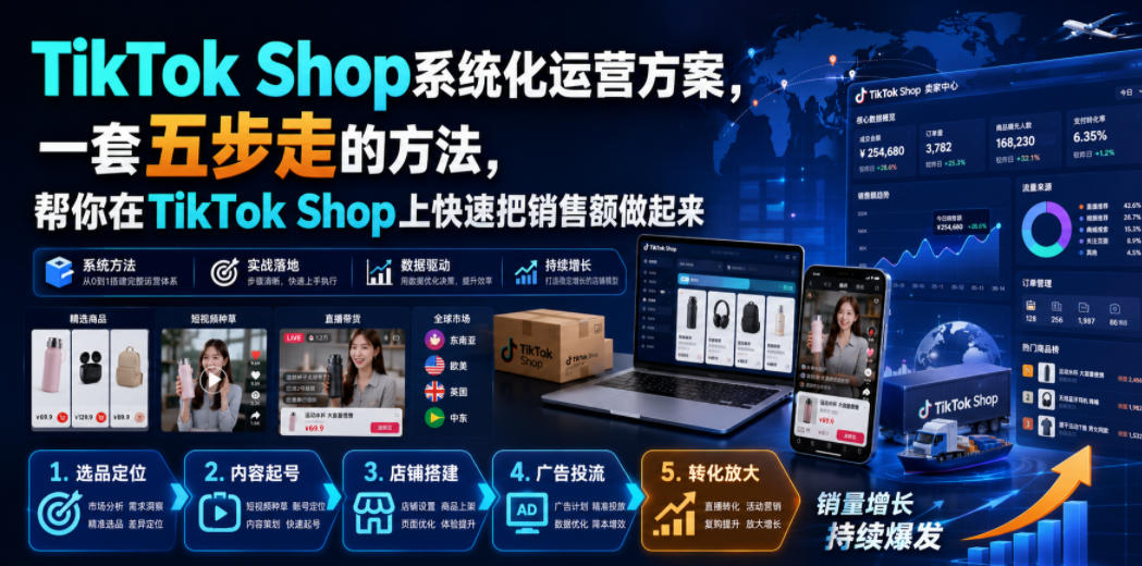 TikTok Shop系统化运营方案，一套五步走的方法，帮你在TikTok Shop上快速把销售额做起来【原创双语字幕】-52网创