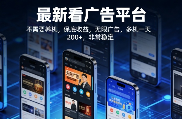 最新看广告平台，不需要养机，保底收益，无限广告，多机一天200+，非常稳定【揭秘】 - 52网创-52网创