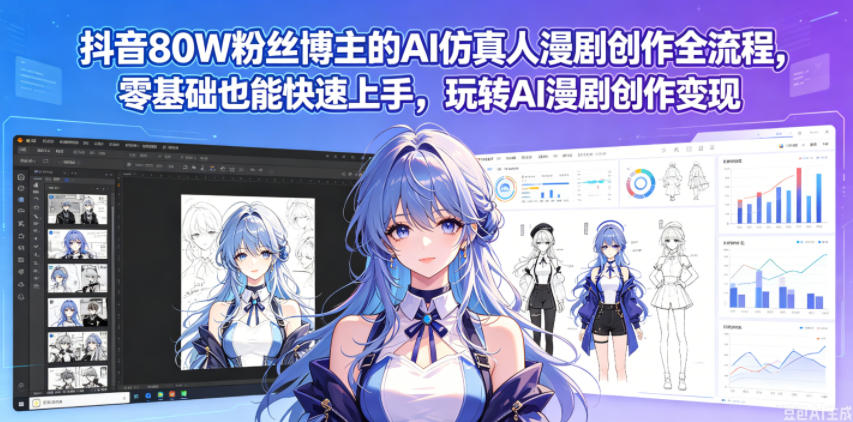 抖音80W粉丝博主的AI仿真人漫剧创作全流程，零基础也能快速上手，玩转AI漫剧创作变现-52网创