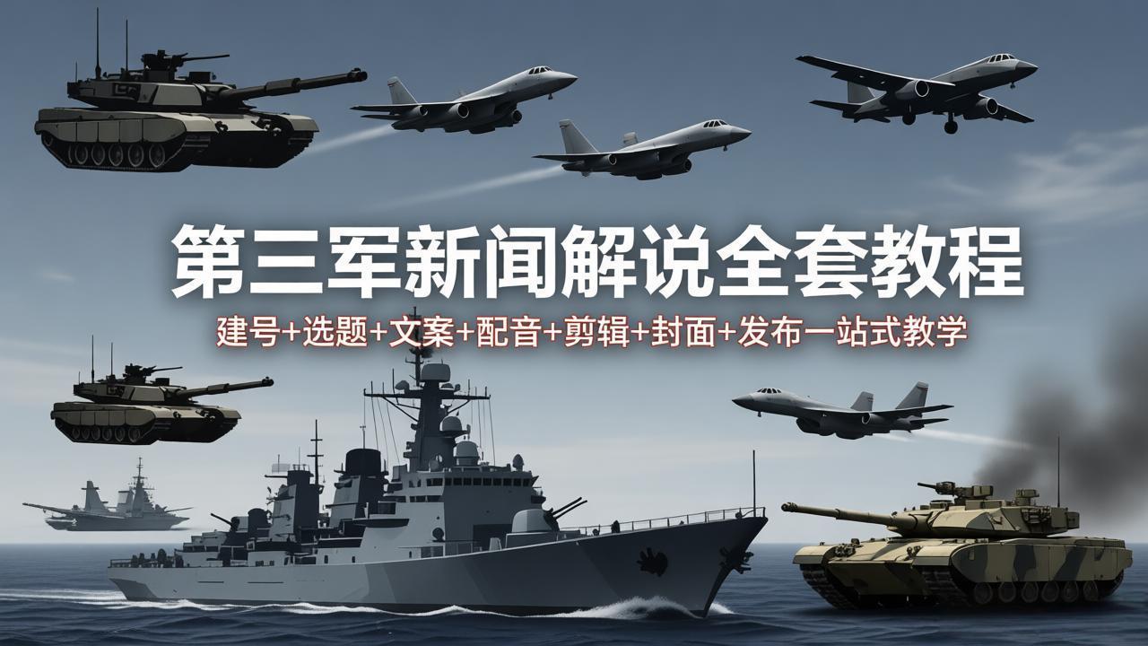 第三军迷新闻解说全套教程：建号+选题+文案+配音+剪辑+封面+发布一站式教学-52网创