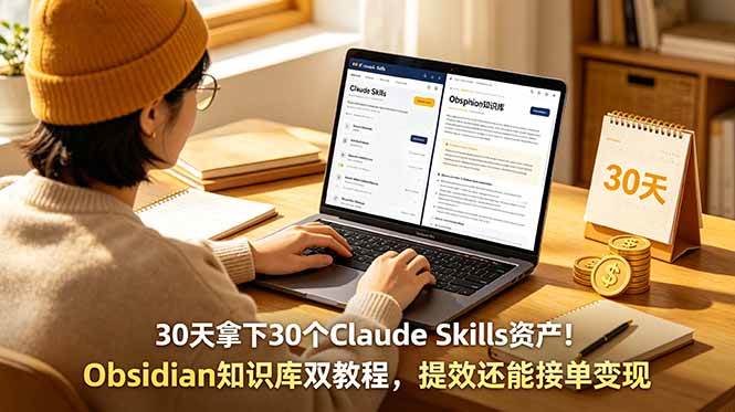 （18886期）30天拿下30个Claude Skills资产！Obsidian知识库双教程，提效还能接单变现-52网创