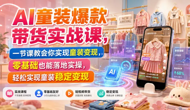 AI童装爆款带货实战课，一节课教会你实现童装变现，零基础也能落地实操 - 52网创-52网创