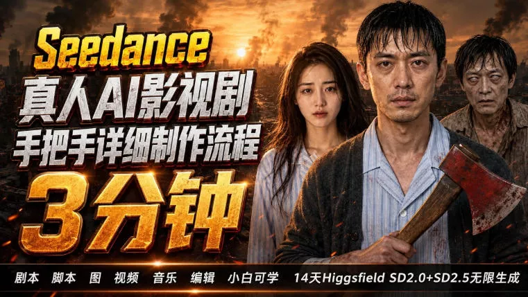 3分钟真人AI影视剧怎么做？SD 2.0手把手完整制作流程｜Higgsfield 14天SD 2.0/2.5无限生成-52网创