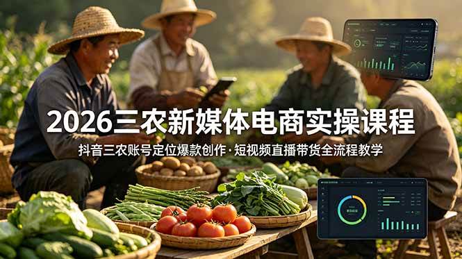 （18991期）2026三农新媒体电商实操课程：抖音三农账号定位爆款创作，短视频直播带货全流程教学-52网创