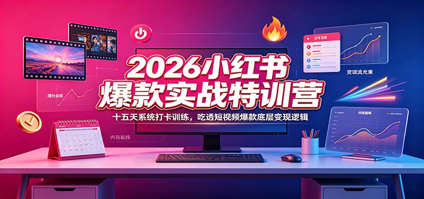 2026小红书爆款实战特训营：十五天系统打卡训练，吃透短视频爆款底层变现逻辑 - 52网创-52网创