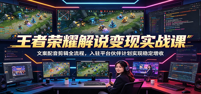 王者荣耀解说变现实战课：文案配音剪辑全流程，入驻平台伙伴计划实现稳定增收 - 52网创-52网创