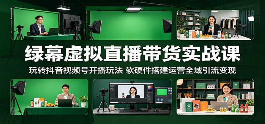 绿幕虚拟直播带货实战课：玩转抖音视频号开播玩法，软硬件搭建运营全域引流变现 - 52网创-52网创