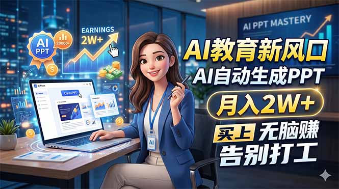 AI教育新风口，AI自动生成PPT，月入2W+，无脑赚，告别打工-52网创