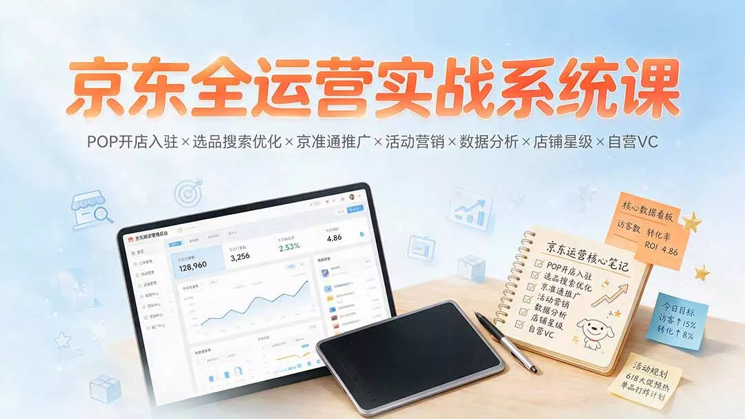 京东全运营实战系统课:POP开店入驻×选品搜索优化×京准通推广×活动营销×数据分析×店铺星级×自营VC 京东全运营实战系统课:POP开店入驻×选品搜索优化×京准通推广×活动营销×数据分析×店铺星级×自营VC