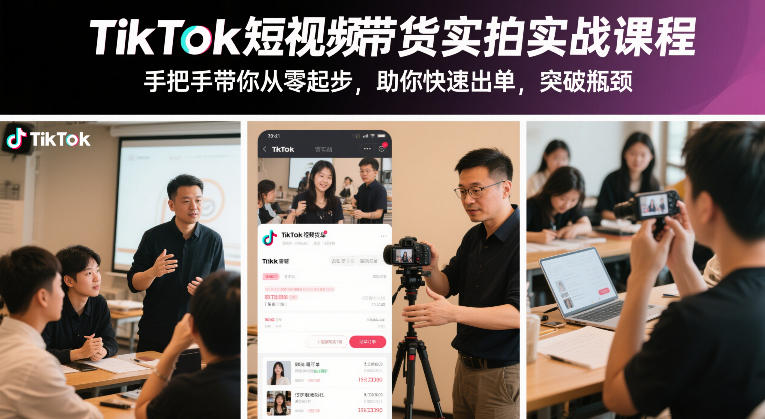 TikTok短视频带货实拍实战课程，手把手带你从零起步，助你快速出单，突破瓶颈-52网创