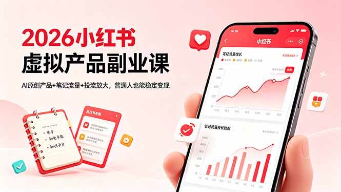 （18449期）2026小红书虚拟产品副业课，AI原创产品+笔记流量+投流放大，普通人也能稳定变现 - 52网创-52网创