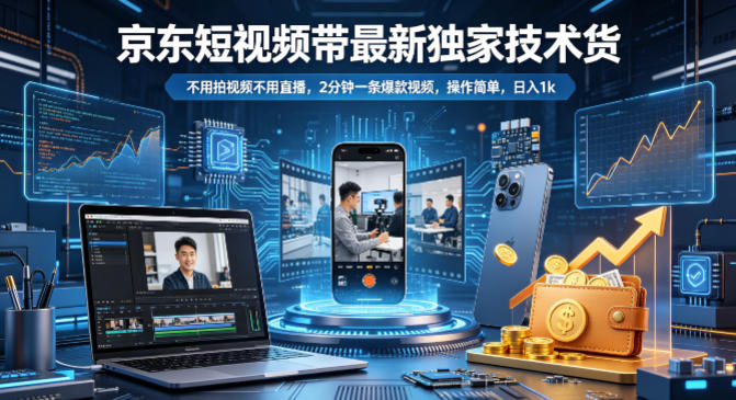 京东短视频带货最新独家技术，不用拍视频不用直播，2分钟一条爆款视频，操作简单，日入1k+【揭秘】 - 52网创-52网创